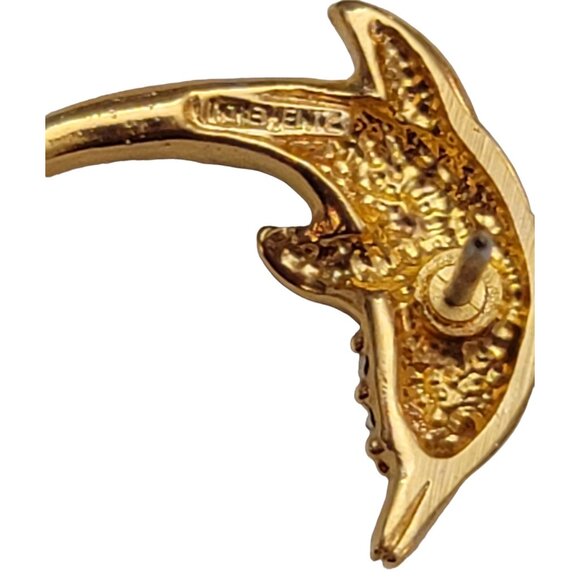 Krementz Gold Tone Green Enamel Clear Rhinestone Dolphin Lapel Scatter Pin, K134 - Picture 4 of 7